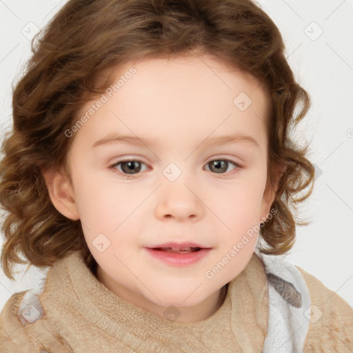 Neutral white child female with medium  brown hair and brown eyes