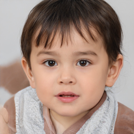 Neutral white child female with short  brown hair and brown eyes