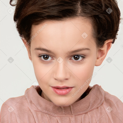 Neutral white child female with short  brown hair and brown eyes