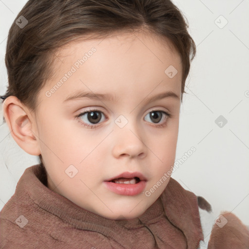 Neutral white child female with short  brown hair and brown eyes