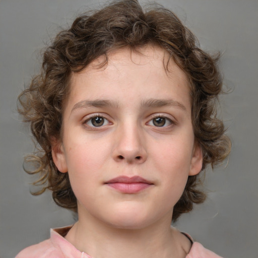 Neutral white child female with medium  brown hair and brown eyes