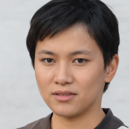 Neutral asian young-adult male with short  brown hair and brown eyes