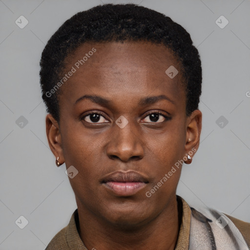 Neutral black young-adult female with short  brown hair and brown eyes