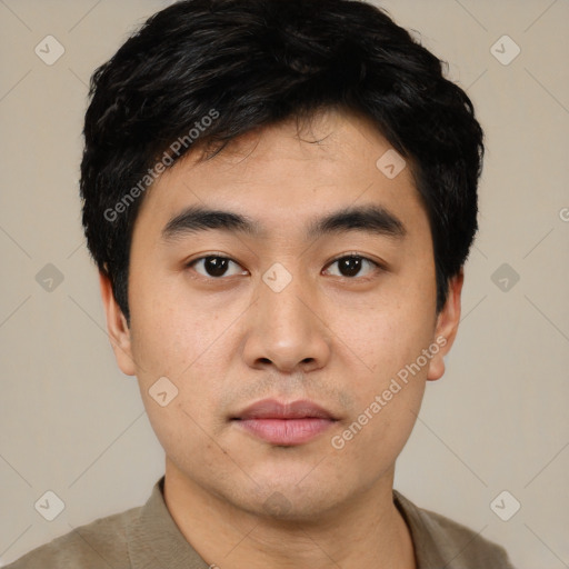 Neutral asian young-adult male with short  black hair and brown eyes