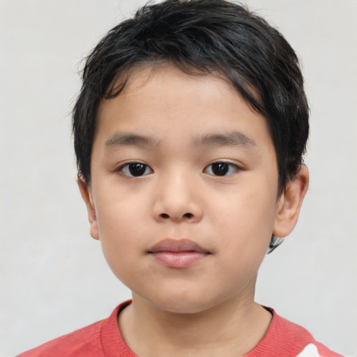 Neutral asian child male with short  brown hair and brown eyes