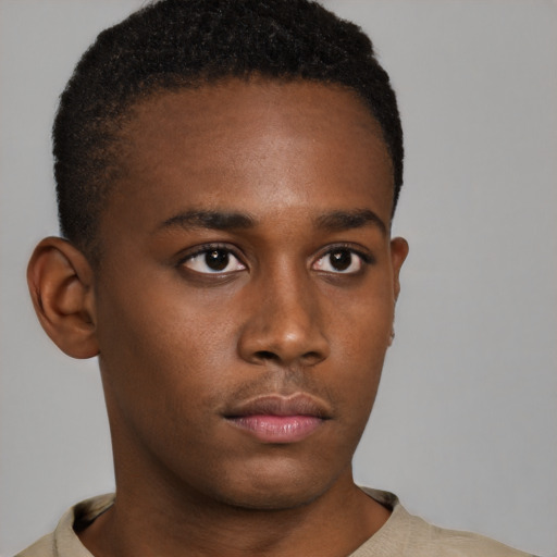 Neutral black young-adult male with short  brown hair and brown eyes