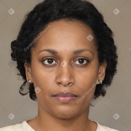 Neutral black young-adult female with short  brown hair and brown eyes