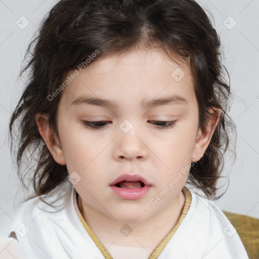 Neutral white child female with medium  brown hair and brown eyes