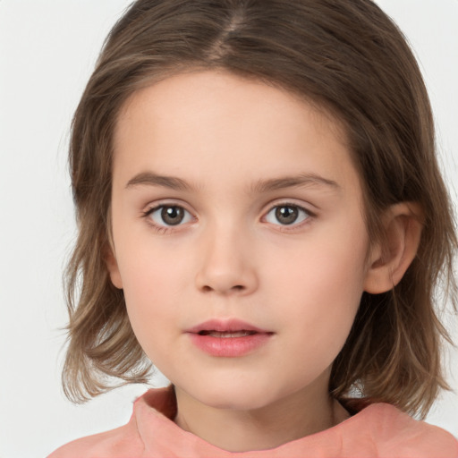 Neutral white child female with medium  brown hair and brown eyes