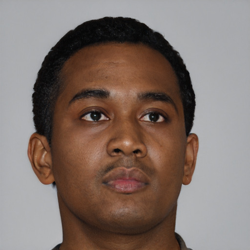 Neutral black young-adult male with short  brown hair and brown eyes