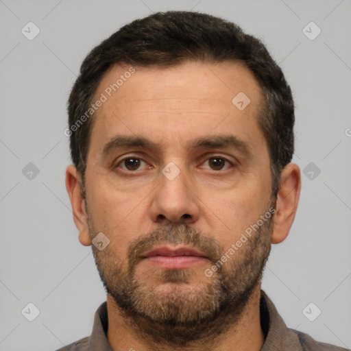 Neutral white adult male with short  brown hair and brown eyes