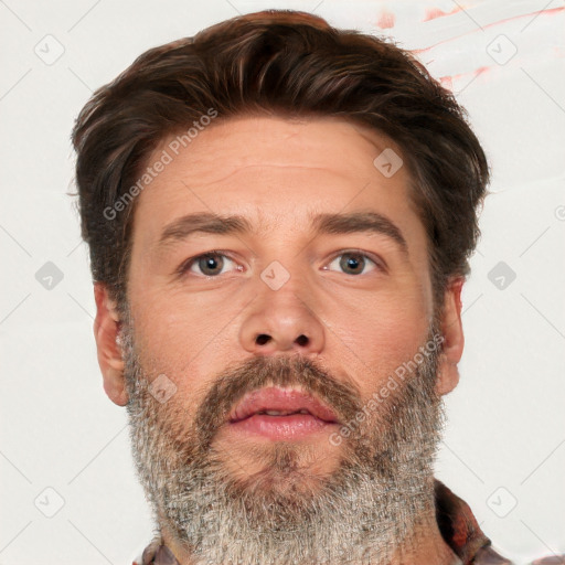 Neutral white adult male with short  brown hair and brown eyes