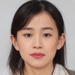 Neutral asian young-adult female with medium  brown hair and brown eyes