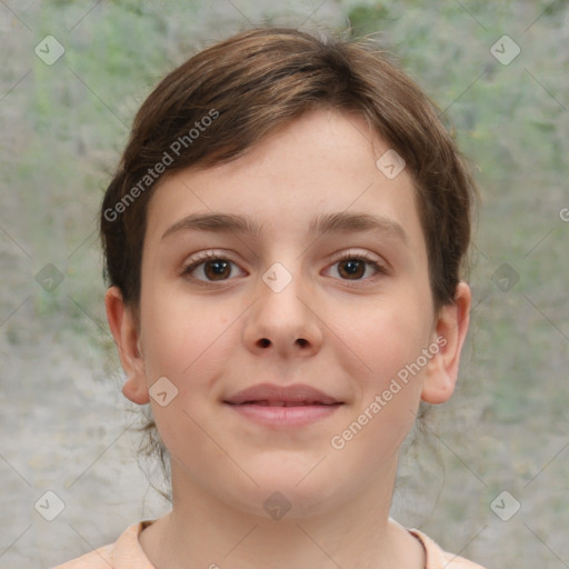 Neutral white child female with short  brown hair and brown eyes