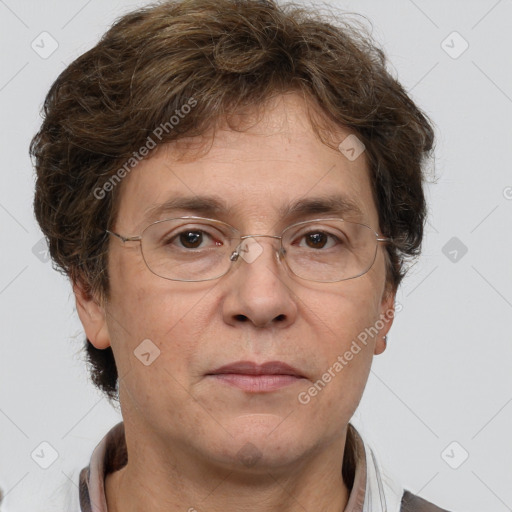 Joyful white adult male with short  brown hair and grey eyes