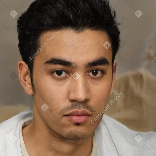 Neutral asian young-adult male with short  black hair and brown eyes