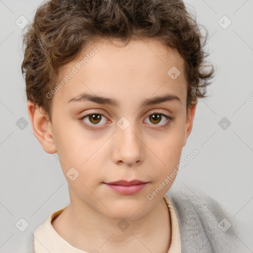 Neutral white child female with short  brown hair and brown eyes