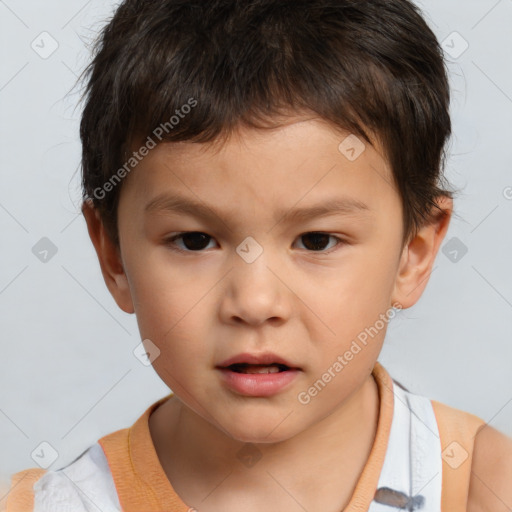 Neutral white child male with short  brown hair and brown eyes