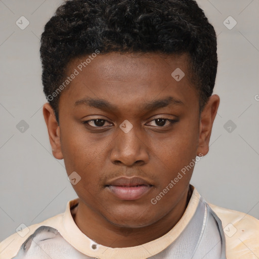 Neutral black young-adult male with short  brown hair and brown eyes