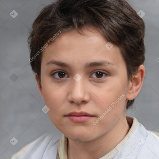 Neutral white child female with short  brown hair and brown eyes