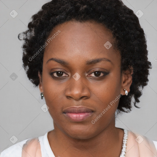 Neutral black young-adult female with short  black hair and brown eyes