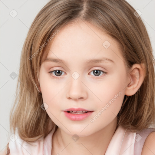 Neutral white child female with medium  brown hair and brown eyes