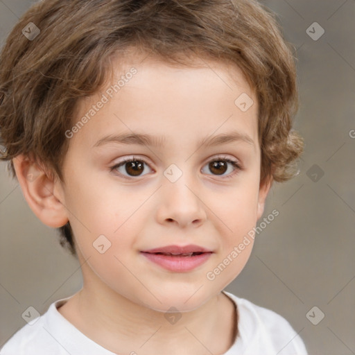 Joyful white child male with short  brown hair and brown eyes