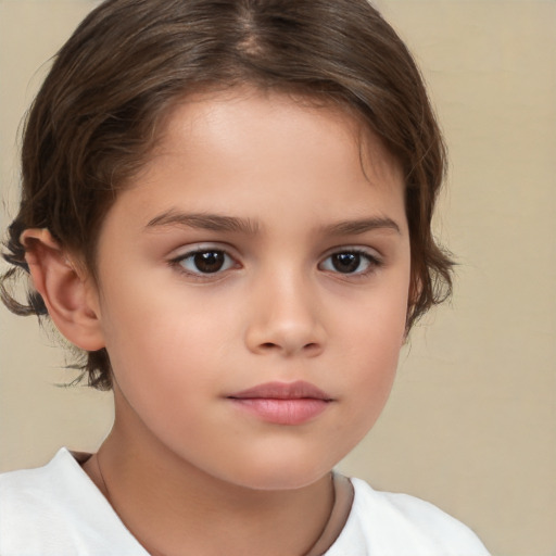 Neutral white child female with medium  brown hair and brown eyes