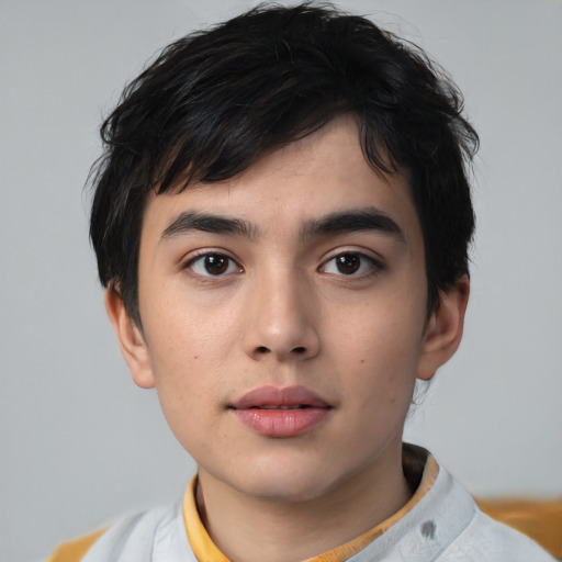 Neutral asian young-adult male with short  black hair and brown eyes