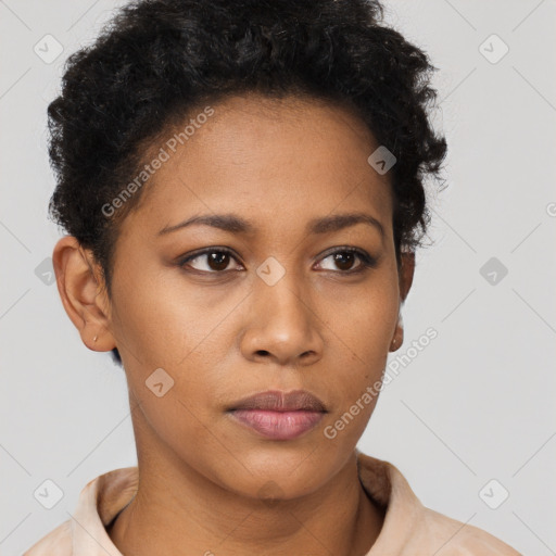 Neutral black young-adult female with short  brown hair and brown eyes