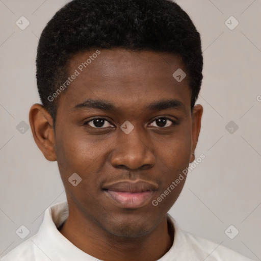 Neutral black young-adult male with short  brown hair and brown eyes