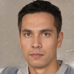 Neutral white adult male with short  brown hair and brown eyes