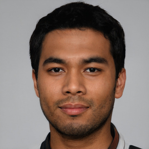 Neutral asian young-adult male with short  black hair and brown eyes