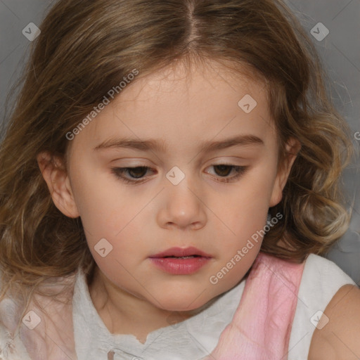 Neutral white child female with medium  brown hair and brown eyes