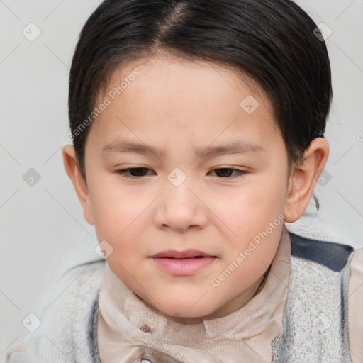 Neutral white child female with short  brown hair and brown eyes