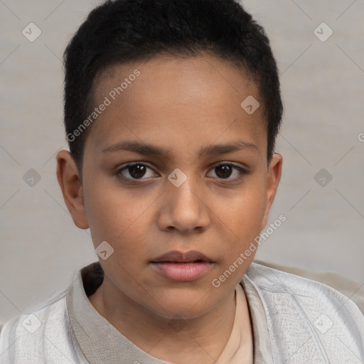 Neutral white child female with short  brown hair and brown eyes