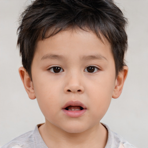 Neutral white child male with short  brown hair and brown eyes