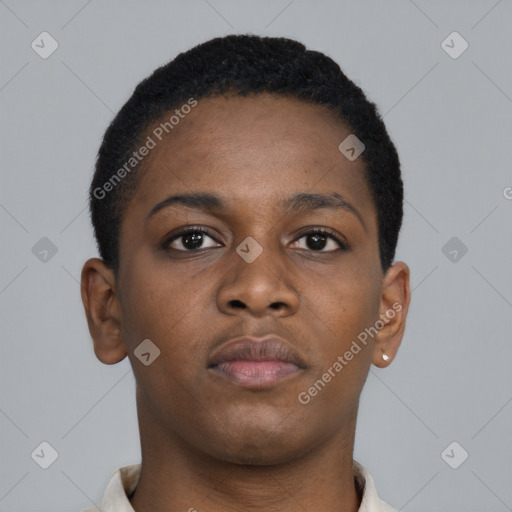Neutral black young-adult female with short  brown hair and brown eyes