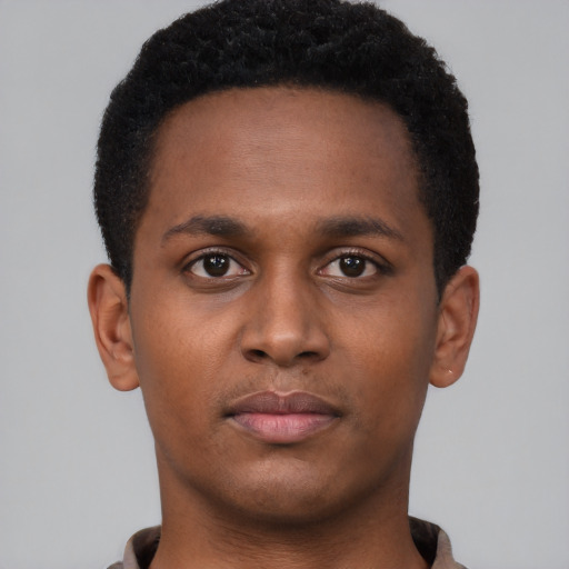 Neutral black young-adult male with short  brown hair and brown eyes