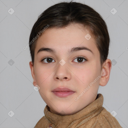 Neutral white child female with short  brown hair and brown eyes