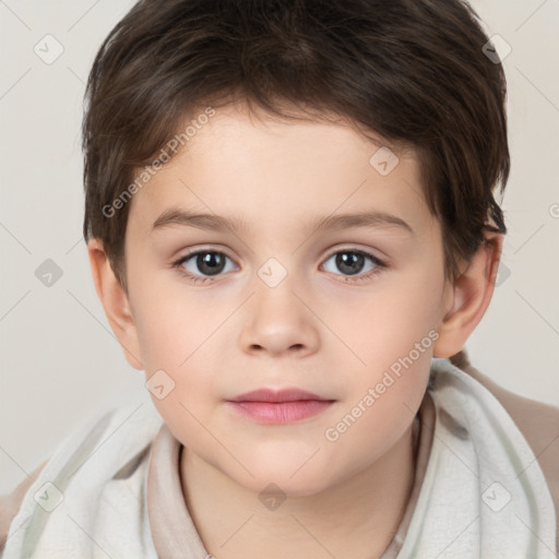 Joyful white child male with short  brown hair and brown eyes