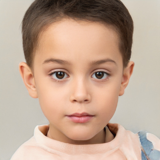 Neutral white child female with short  brown hair and brown eyes