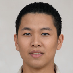 Neutral asian young-adult male with short  black hair and brown eyes