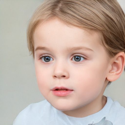 Neutral white child female with short  brown hair and blue eyes