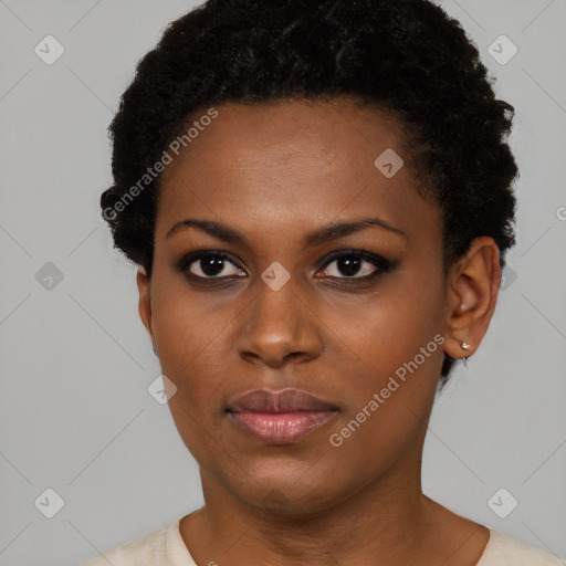 Neutral black young-adult female with short  brown hair and brown eyes