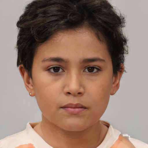 Neutral white child female with short  brown hair and brown eyes