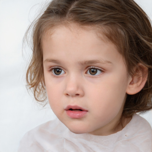 Neutral white child female with medium  brown hair and brown eyes