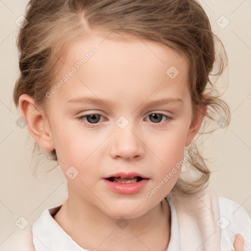 Neutral white child female with medium  brown hair and brown eyes