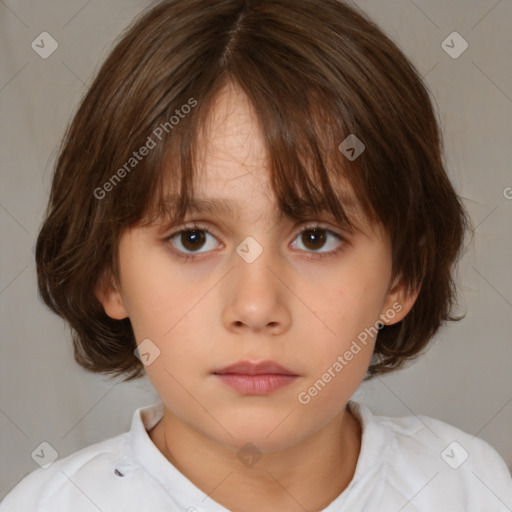 Neutral white child female with medium  brown hair and brown eyes