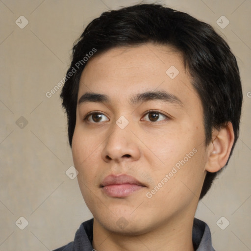 Neutral asian young-adult male with short  black hair and brown eyes